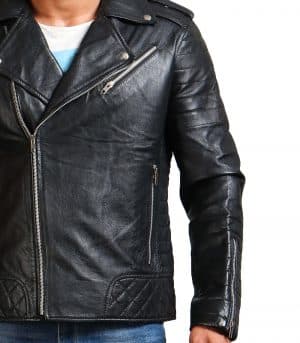 Boda Black Men Cowhide Biker Leather Jacket - Image 5