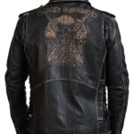 Double Sword Skull Black Distressed Leather Jacket