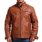 Hunter Tan Men Biker Leather Jacket