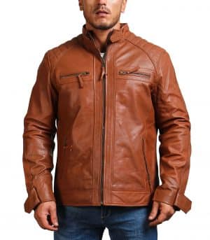Hunter Tan Men Biker Leather Jacket