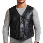 Mens Black Biker Cowhide Leather Vest