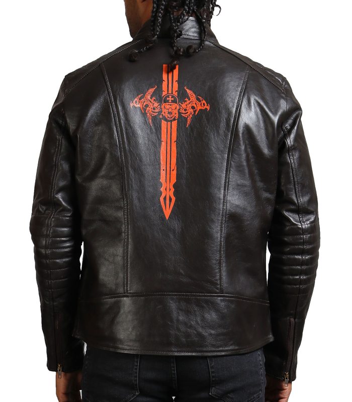 Sword Men Dark Brown Real Leather Jacket