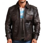 Trucker Vintage Brown Men Leather Jacket