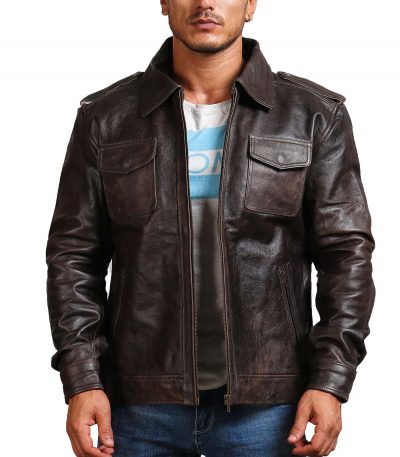 Trucker Vintage Brown Men Leather Jacket - USA Leather Factory