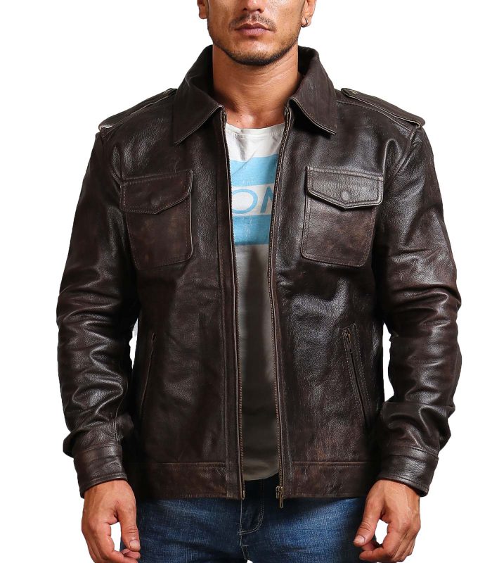 Trucker Vintage Brown Men Leather Jacket