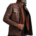 Vintage Brown Men Detachable Fleece Leather Jacket