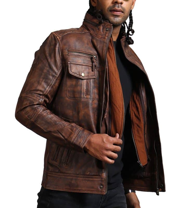 Vintage Brown Men Detachable Fleece Leather Jacket