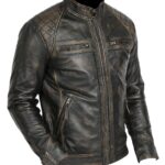 Men Distressed Cow Men Motorcycle Leather Jacket - Image 1