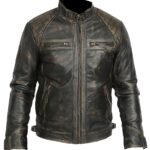 Men Distressed Cow Men Motorcycle Leather Jacket - Image 2