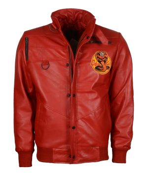 Men Snake Cobra Red Faux Leather Jacket