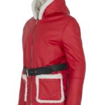 Men Santa Claus Christmas Red Fur Leather Coat Jacket - Image 2