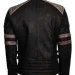 Distressed Black Striped Men Motorcycle Leather Jacket - Image 5