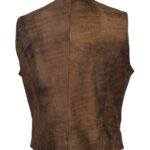Men's Distressed Brown Biker Leather Vest - Image 4
