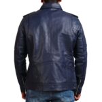 Double Zipper Brando Blue Motorcycle Leather Jacket - Image 5