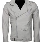 White Brando Biker Leather Jacket Sale