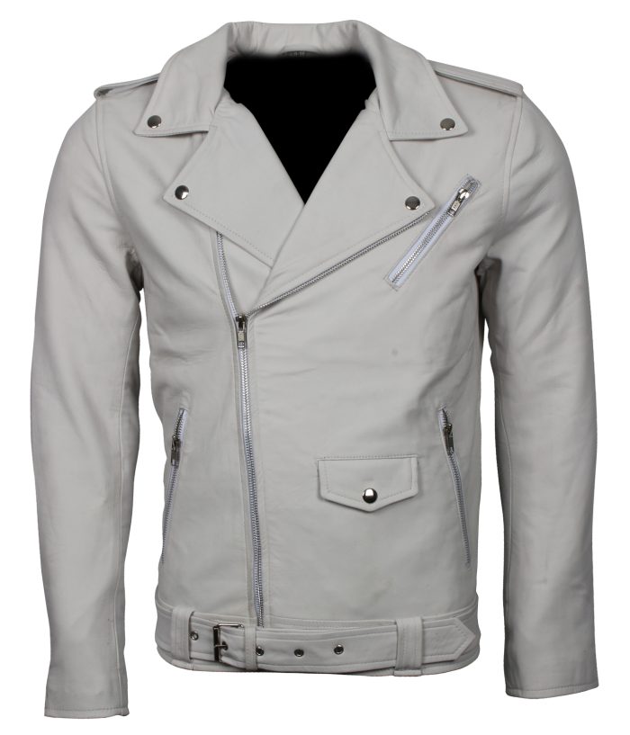 White Brando Biker Leather Jacket Sale