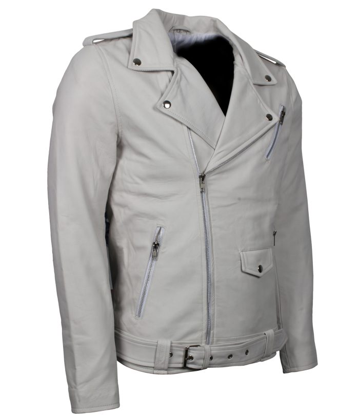 Premium Quality White Brando Lambskin Leather Jacket