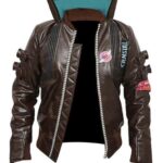 Cyberpunk 2077 Mens Brown Bomber Leather Jacket - Image 2