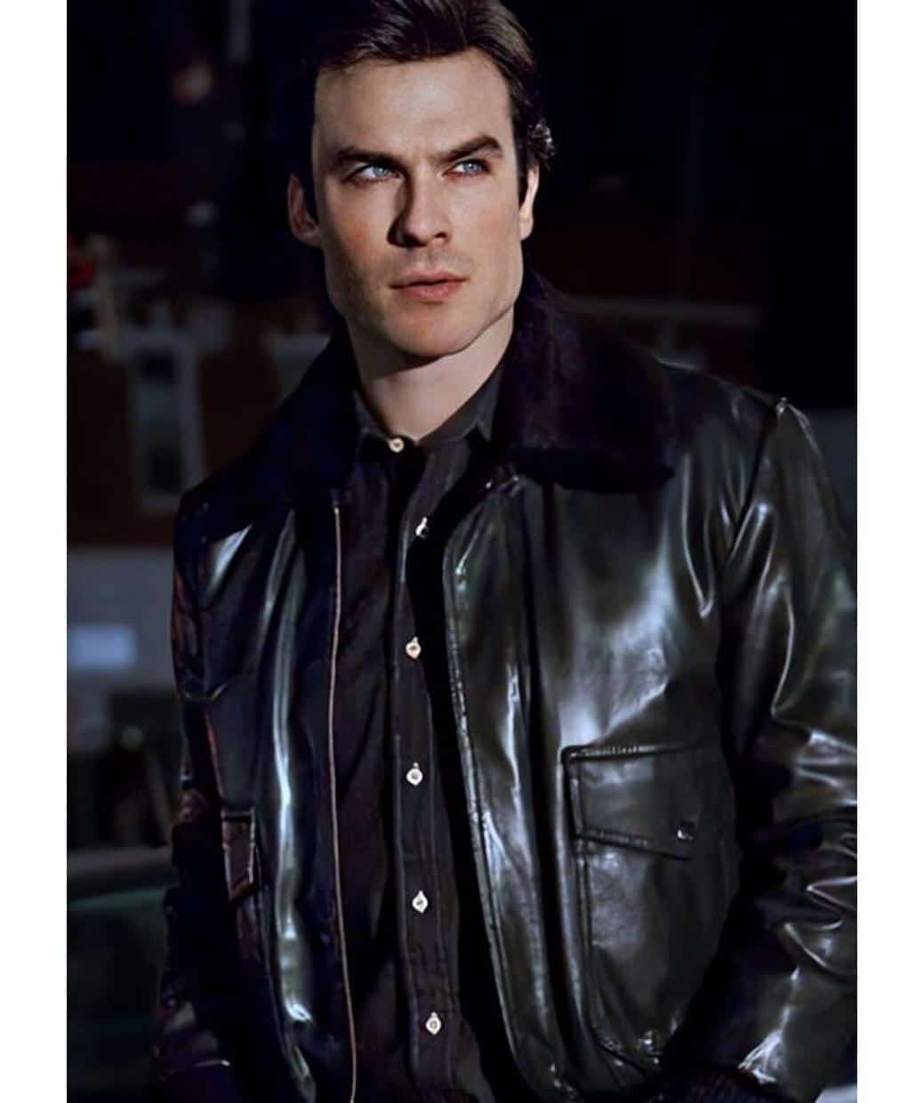 Damon-Salvatore-Black-Fur-Collar-Bomber-Leather-Jacket-Sale