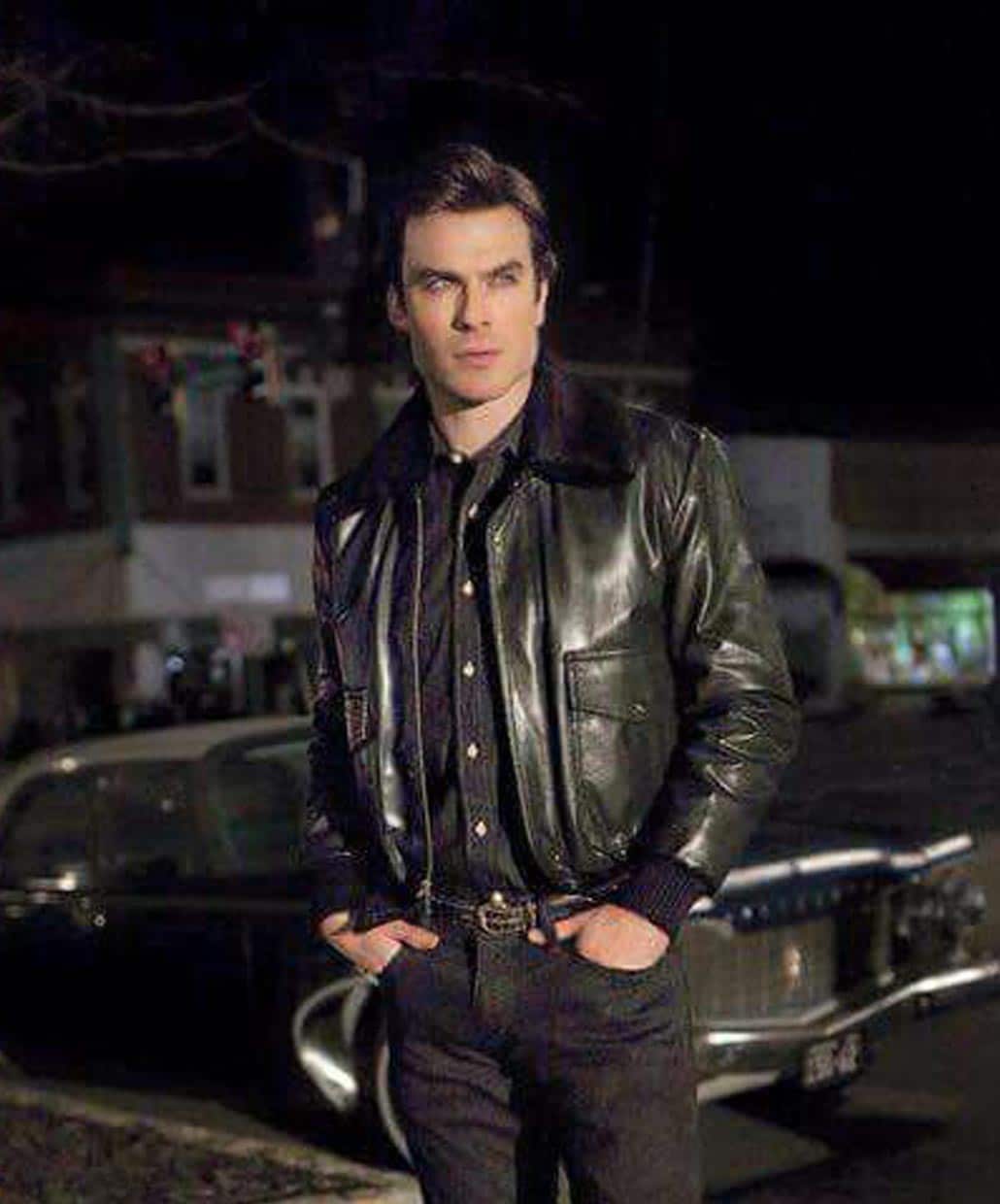Damon-Salvatore-Black-Fur-Collar-Bomber-Leather-Jacket