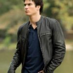 Damon Salvatore Vampire Diaries Black Leather Jacket - Image 1