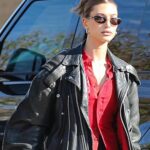Black Biker Hailey Bieber Leather Jacket - Image 3