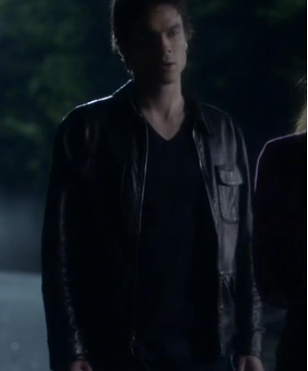 Ian-Somerhalder-Damon-Salvatore-Vampire-Diaries-Leather Jacket-Outfit
