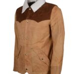 Yellowstone John Dutton Shearling Collar Leather Jacket