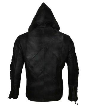 Stephen Amell Oliver Queen Arrow Leather Jacket with Hoodie - Image 7