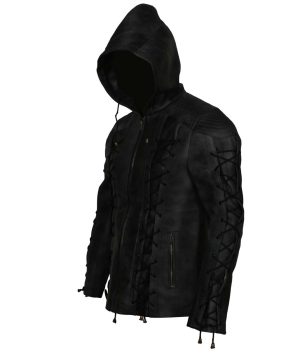 Stephen Amell Oliver Queen Arrow Leather Jacket with Hoodie - Image 5