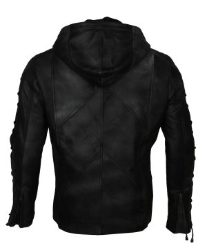 Stephen Amell Oliver Queen Arrow Leather Jacket with Hoodie - Image 4