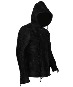 Stephen Amell Oliver Queen Arrow Leather Jacket with Hoodie - Image 6
