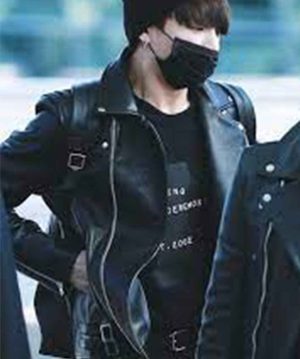 BTS Suga Black Leather Jacket - Image 2