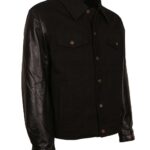 David Black Denim Leather Sleeves Varsity Jacket - Image 3