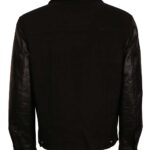 David Black Denim Leather Sleeves Varsity Jacket - Image 5