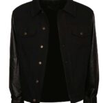 David Black Denim Leather Sleeves Varsity Jacket - Image 2