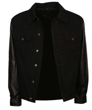 David Black Denim Leather Sleeves Varsity Jacket - Image 2