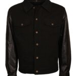 David Beckham Black Denim Leather Sleeves Varsity Jacket