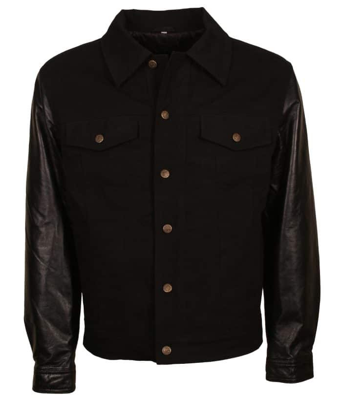 David Beckham Black Denim Leather Sleeves Varsity Jacket