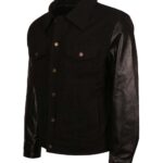 David Black Denim Leather Sleeves Varsity Jacket - Image 4