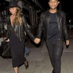 John Legend and Chrissy Teigen Couple Black Leather jackets