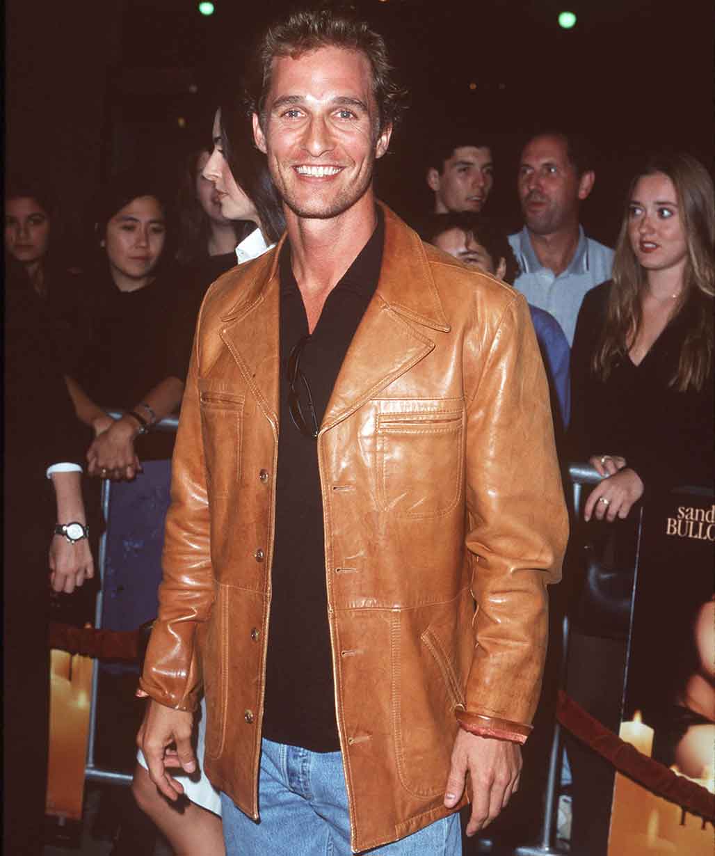 Matthew McConaughey Leather Coat Jacket 90s Style on Sale