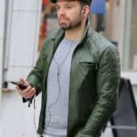 Sebastian Stan Biker Quilted Green Leather Jacket