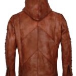 Stephen Amell Arrow Leather Brown Hooded Jacket - Image 4