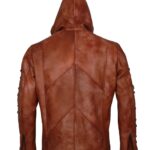 Stephen Amell Arrow Leather Brown Hooded Jacket - Image 6