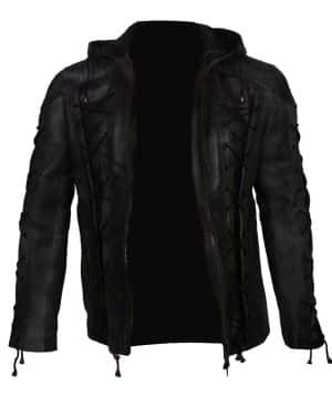 Stephen Amell Oliver Queen Arrow Leather Jacket with Hoodie - Image 3