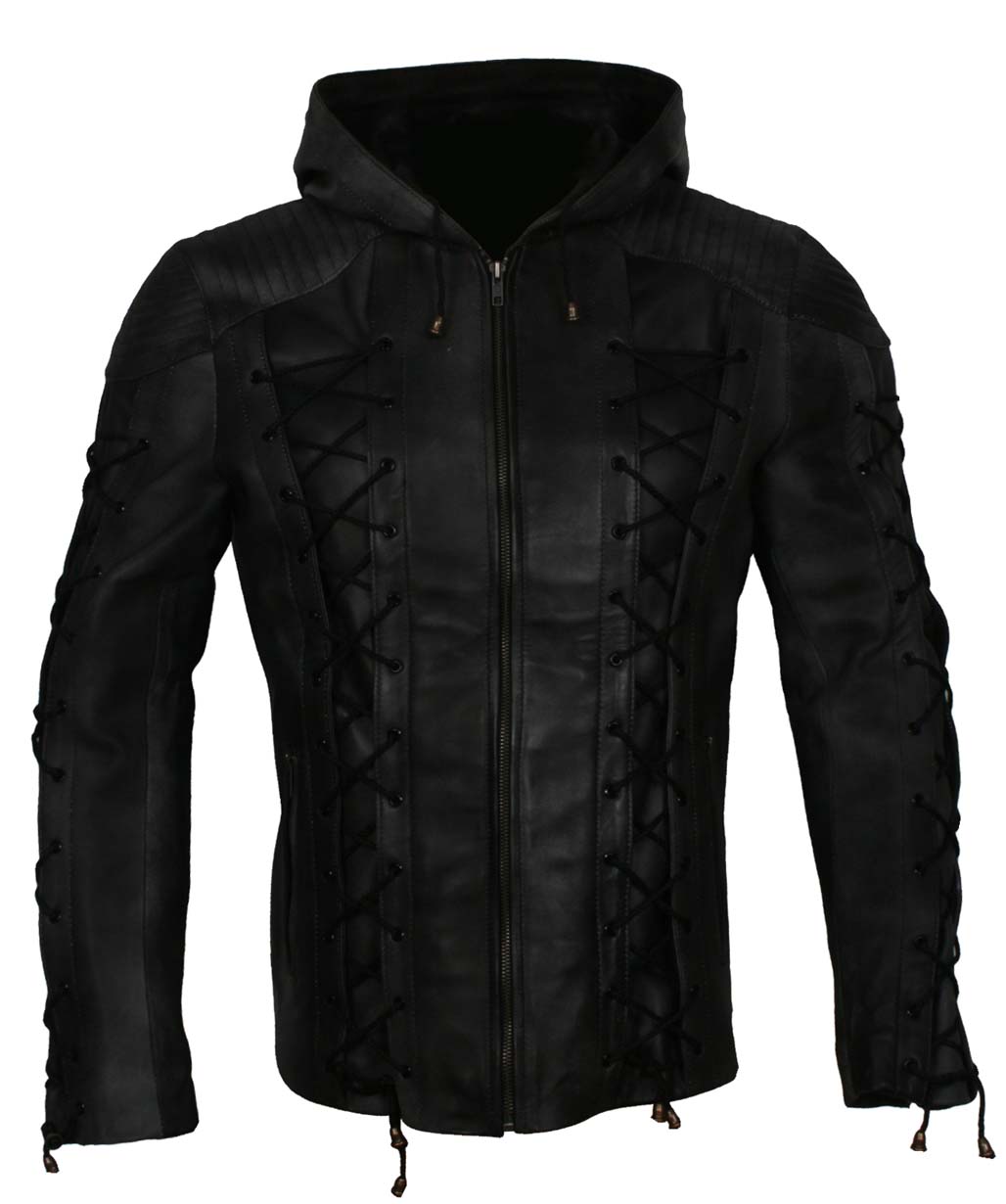 Stephen-Amell-Olive-Queen-Arrow-Leather-Jacket-with-Hoodie