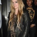 Black Quilted Biker Avril Lavigne Leather Jacket - Image 2
