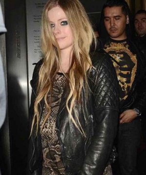Black Quilted Biker Avril Lavigne Leather Jacket - Image 2