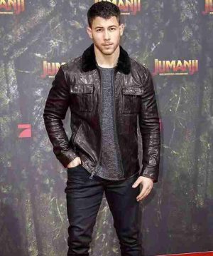 Jumanji 2 premiere Nick Jonas Leather Jacket
